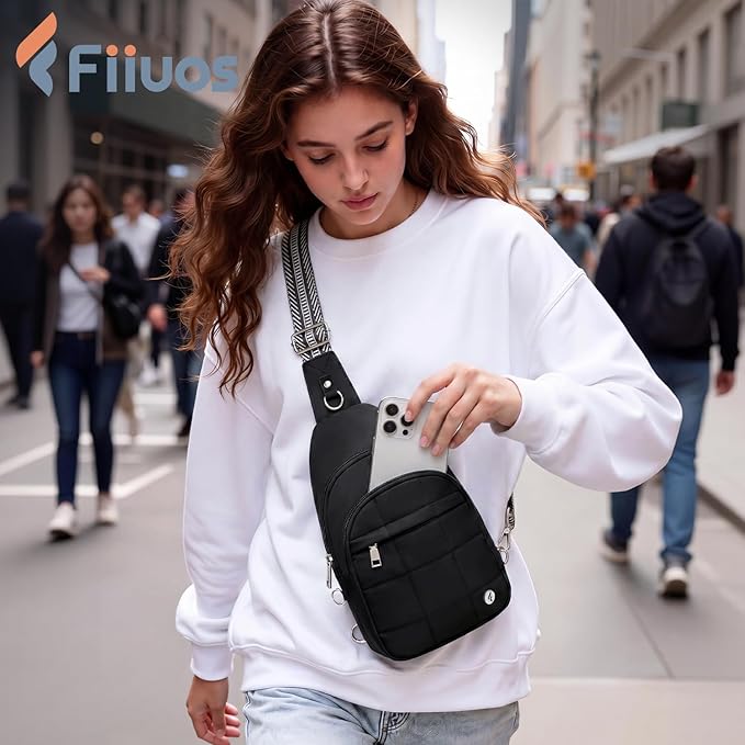 Anti Theft Sling Bag for Men & Women, Lightweight Puffer RFID Crossbody Bag for Travel, Commuting & City Walking, Hands-Free Everyday Essentials Bag Black