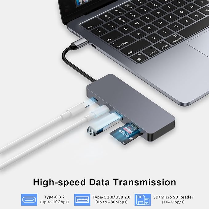 USB C Hub, 7 in 1 USB C Adapter Docking Station with 4K HDMI, 100W PD, Type-C 3.2, Type-C & USB 2.0, SD/Micro SD Card Reader for MacBook, Laptops,Tablets, Switch, OTG Function Devices