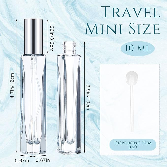 Domensi 60 Pcs 10/15/20/30 ml Perfume Travel Refillable Glass Bottles Spray Bottle Perfume Atomizer for Cologne Dispenser Leak-proof Fragrance Bottles Atomizer Pump Kit (10 ml,Assorted Colors)