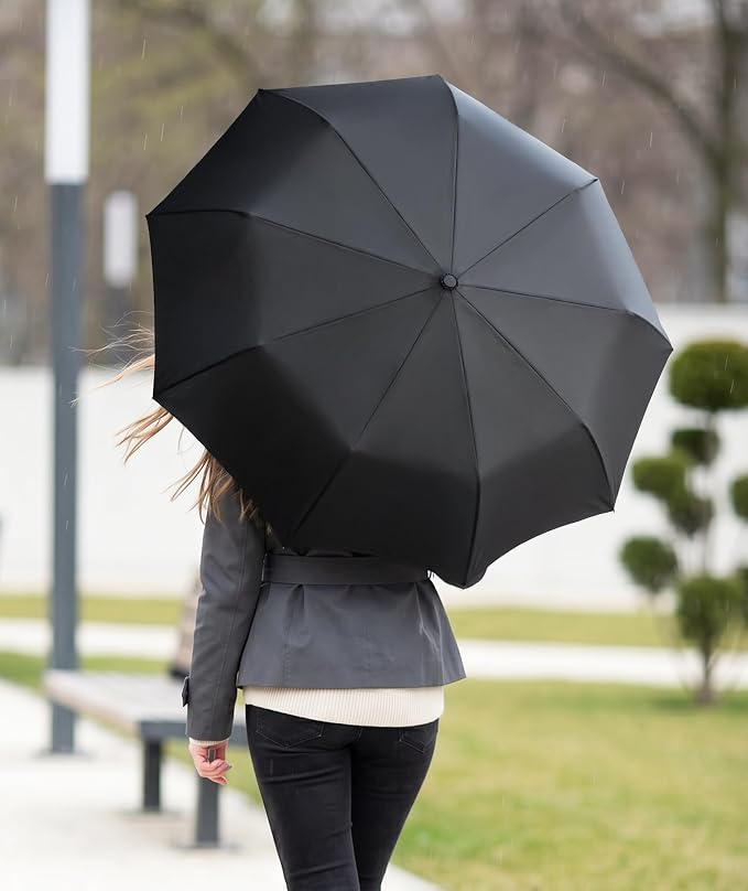 Rain-Mate Windproof Compact Umbrellas for Rain - Strong Reinforced Fiberglass Rib Design & Auto Open & Close - Portable Folding Travel Umbrella - Lightweight & Packable for Women & Men, Easy Collapse