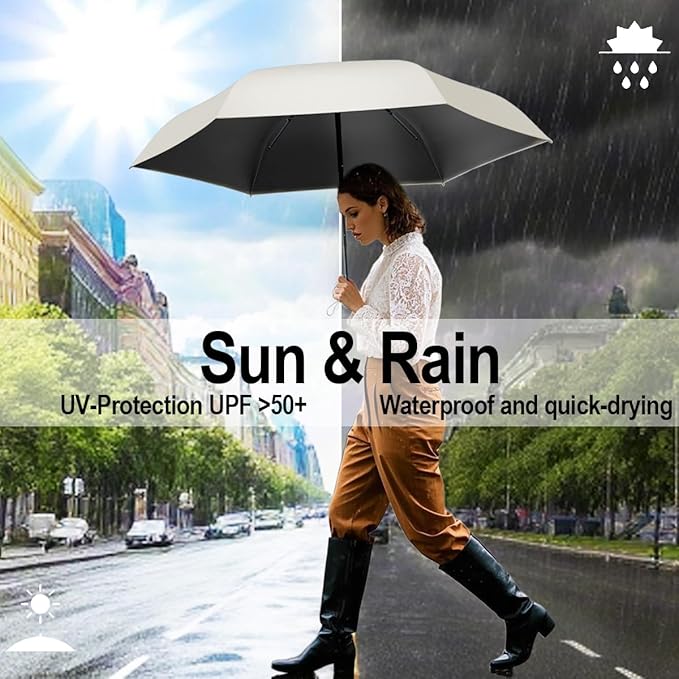 Windproof Mini Travel Folding Umbrella - UPF 50+ Sun & Rain Protection, Small Compact Lightweight Design Fits in Pocket or Bag, Eco-Friendly Fabric Wallet Umbrella for Commuter, Men Women Boys Girls