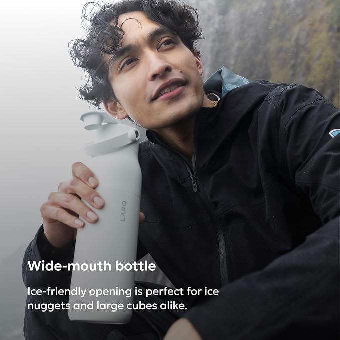 LARQ Swig Top — Insulated Stainless Steel Water Bottle with Straw, Detachable Silicone Handle, Vacuum 24h Cold, BPA-Free Metal Bottle for Gym, Travel, Office, Wide Mouth for Ice — 23 oz, Granite White