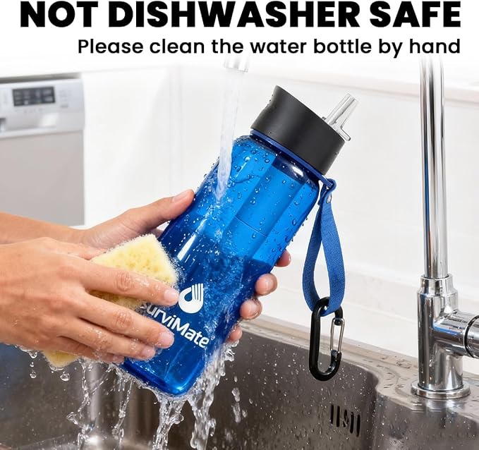 Survimate 5-Stage 0.01μm Ultra-Filtration Filtered Water Bottle, BPA-Free Material, NSF/ANSI 42 Certified, Portable Water Filter Bottle for Survival, Camping, Hiking, and Emergency Use