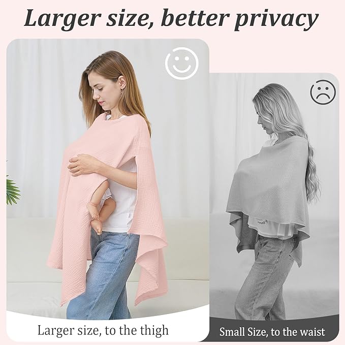 Muslin Nursing Cover Up for Breastfeeding, Soft & Breathable Cotton Breast Feeding Cover for Women, Full Privacy Breastfeeding Cover - Newborn Baby Essential, Pink