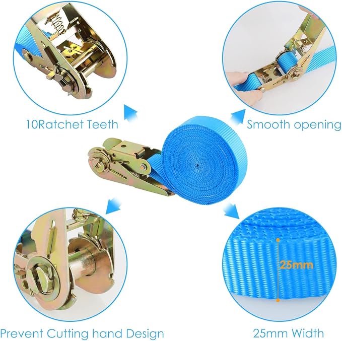 TLGREEN 10Pcs 1in×20ft Endless Ratchet Straps, NO Hook, 1760lb Break Strength Tie Down Straps, Ratchet Strap Heavy Duty for Motorcycle UTV ATV Kayak Truck Cargo Luggage Goods, Blue