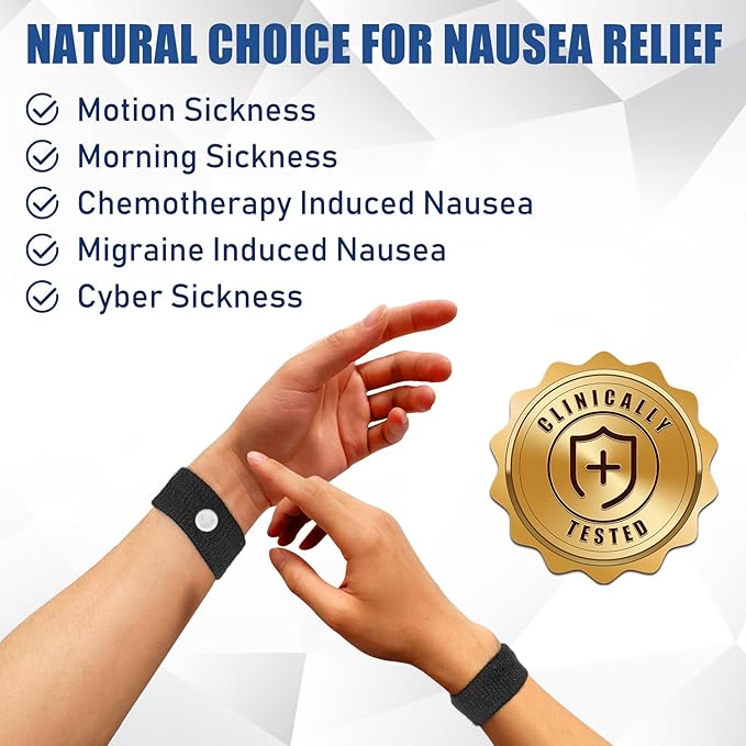 Hionfurt Motion Sickness Bands Anti Nausea Wristband for Adult and Kids Morning Sickness Relief for Pregnant Women Acupressure Nausea Relief for Car, Sea, Air Sickness - 3 Pairs Gray, Black, Black