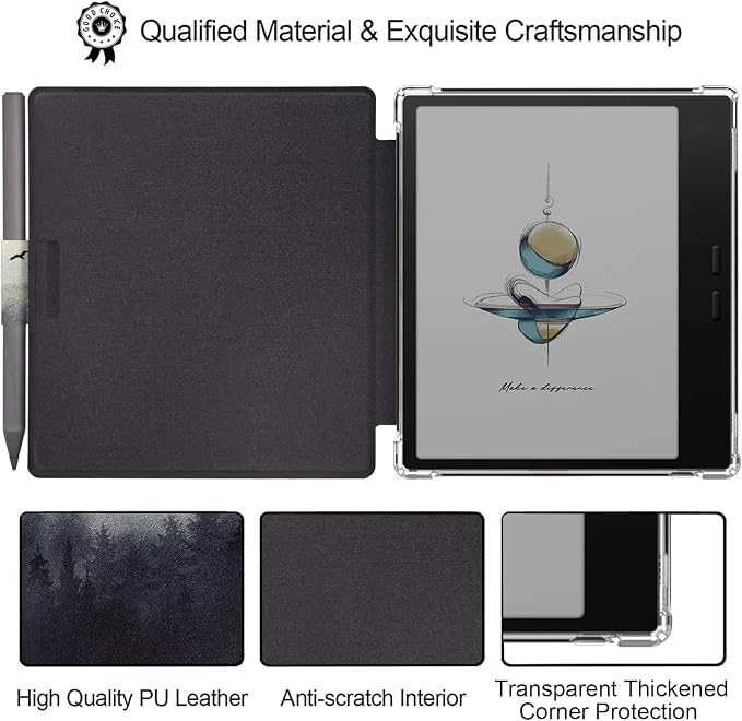 Pen Holder Case for Onyx Boox Go Color 7 (Gen 1/2, 2024/2025) / Boox Go 7 Ultra-Thin Enhanced Auto Sleep/Wake Cover with Transparent TPU Back & Magnetic Closure (Misty Forest)