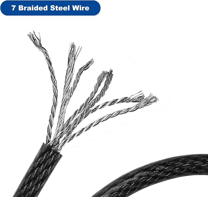20FT Security Steel Cable with Loops, 3/8 inch (10 mm) Thick Heavy Duty Vinyl Coated Braided Lock Cable, Cut Resistant & Weatherproof Anti Theft Wire Cable for U-Locks and Padlocks(20/30/40 ft)