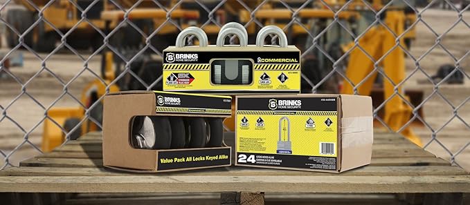 BRINKS Heavy Duty Padlock with Key - 70mm Discus-Shaped Keyed Lock for Storage Shed, Garage, Storage Lockers, Sliding Doors, Tool Box, and Cabinets, 4 Pack