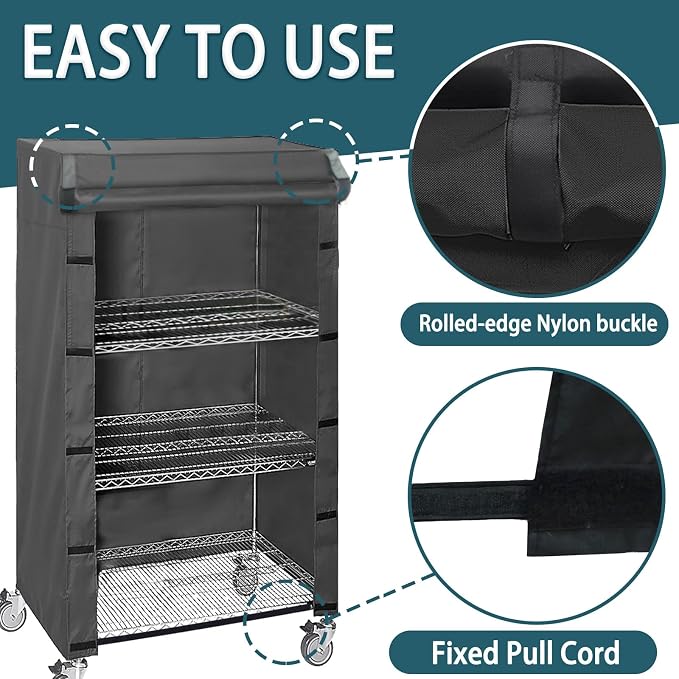 Waterproof Shelf Cover, Fits 35.5"x11.9"x72" Storage Shelving | Dustproof Shelving Cover for Wire Rack, nylon with Hook and Loop Closure, Perfect for Garage or Closet, Black (No Shelves)