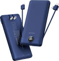 VEGER Portable Charger with Built-in AC Plug and Cables, All in One 10000mAh Ultra Slim Power Bank Emergency Fast Charging for Travel Battery Pack Compatible with iPhone, Samsung, Android, Navy