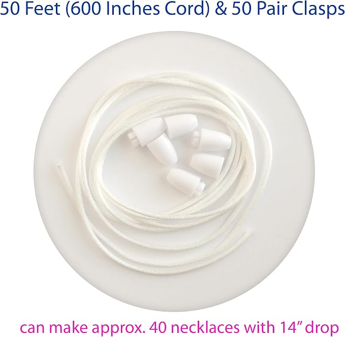 Apropos Super Deal WHITE Silk Cord 50 Feet (600") And 50 Pair Clasps