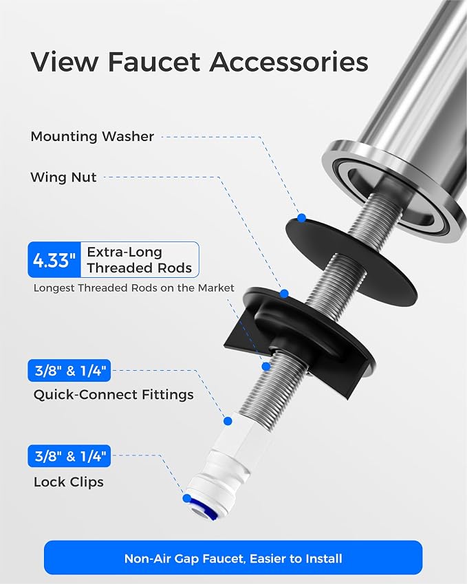 Waterdrop G2FCT-Chrome Drinking Water Faucet, Reverse Osmosis Faucet, Water Filter Faucet for Kitchen Bar Sink, Single Handle, Easy to Install, Lead-Free, Stainless Steel, Polished Chrome
