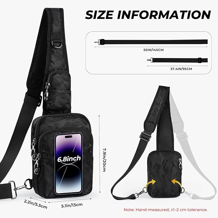 Crossbody Bag Anti Theft Sling Bag for Women Men RFID Blocking, Small Shoulder Chest Bags with Zipper Lock