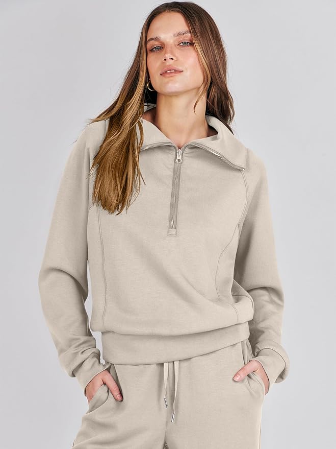 ANRABESS Women’s 2 Piece Outfits Half Zip Sweatshirt & Wide Leg Pants Airport Travel Lounge Matching Sets Sweatsuits Clothing