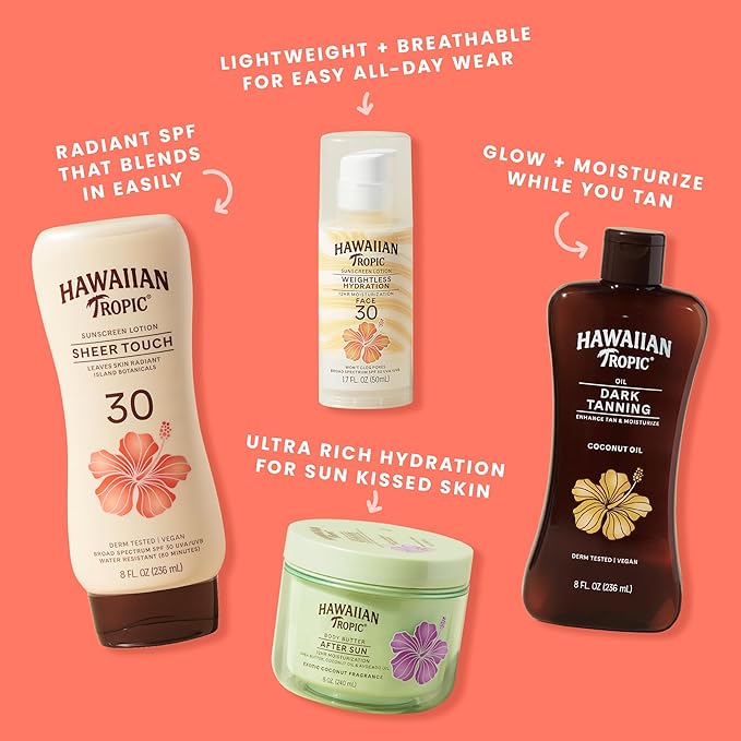Hawaiian Tropic Sheer Touch Lotion Sunscreen, Moisturizing Broad-Spectrum Protection, SPF 30, Sun, Mango, 8 Oz