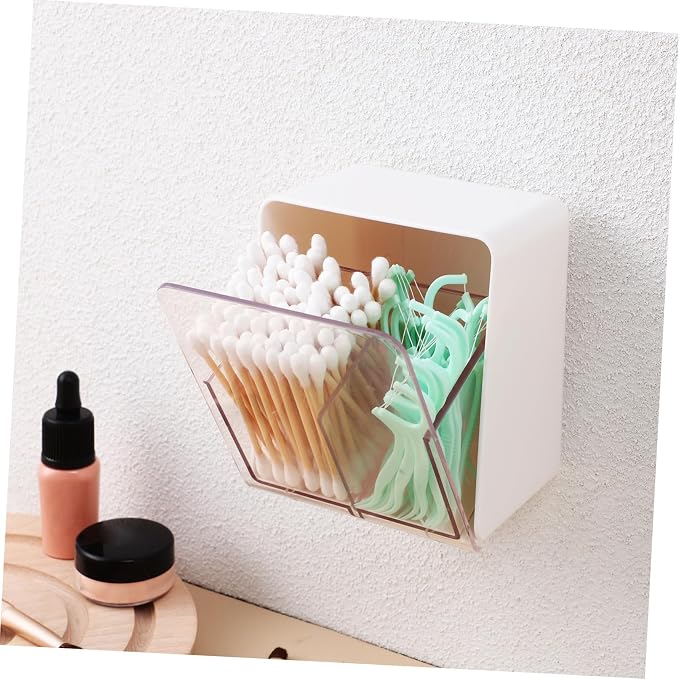 STOBAZA 5pcs Cotton Swab Dispenser Cotton Balls Holder Lid 2 Sections Makeup Box Plastic Storage Box