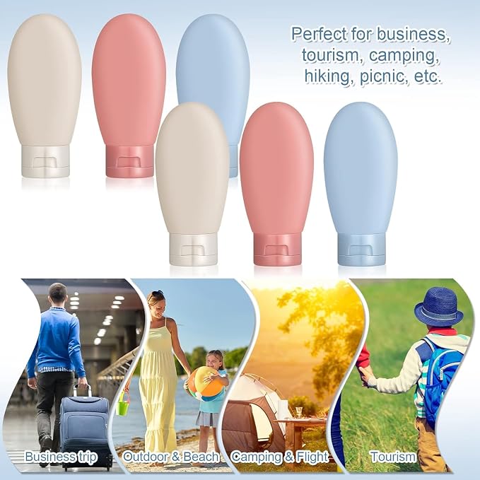 6 Pcs Travel Bottles Set,60Ml Travel Bottles & Containers,Small Mini Empty Plastic Squeeze Bottles For Travel Toiletries, Shampoo And Conditioner With Storage Bag, Multicolor (PACK OF 6)