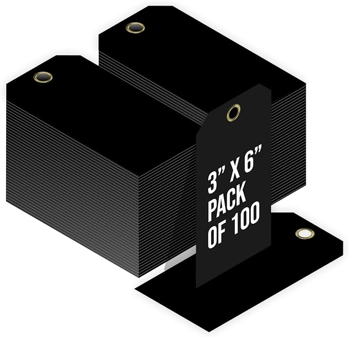 Tags 4 Less 15 Mil Waterproof Plastic Tags, Pack of 100 – 3” x 6” Heavy Duty Plastic Tags for Labeling, Outdoor Tagging, Equipment Labeling, Luggage, Valves & More (Black)