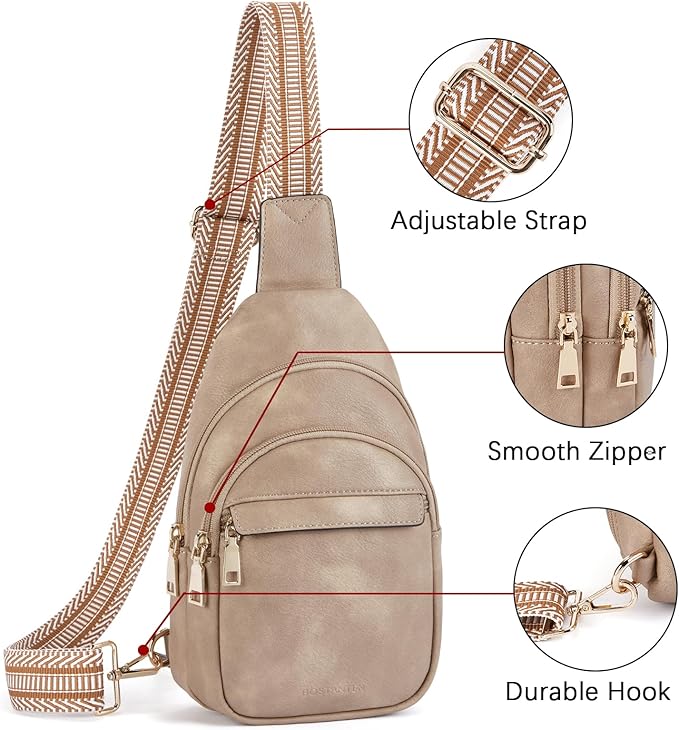 BOSTANTEN Sling Bag for Women Leather Crossbody Bags Fanny Pack Chest Bag for Travel