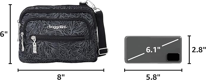 Baggallini Triple Zip Small Crossbody Bag for Women - Lightweight Convertible Fanny Pack Belt Bag