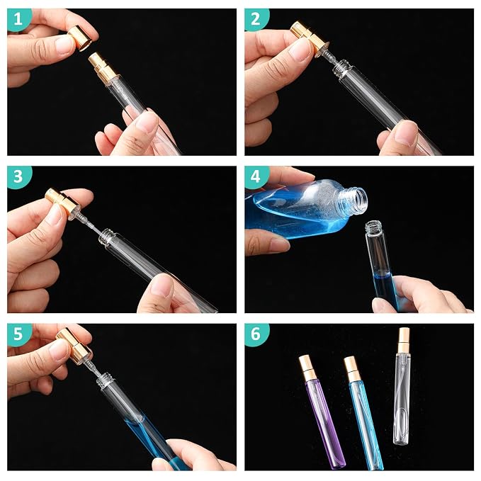 Zhehao 1 Pcs Mini Spray Bottles Clear Glass Perfume Bottles Refillable Fine Mist Perfume Atomizer Portable Empty Sample Containers for Cleaning, Essential Oils, Travel (Gold Cap,10 ml)