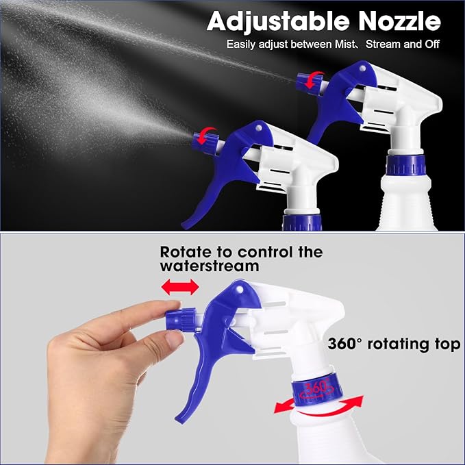 meekoo 12 Pcs 32 oz Plastic Spray Bottles Heavy Duty Spraying Leak Proof Mist Empty Water Bottle for Pets Cleaning Solutions Planting Spray Alcohol with Adjustable Nozzle and Label (Multicolor)
