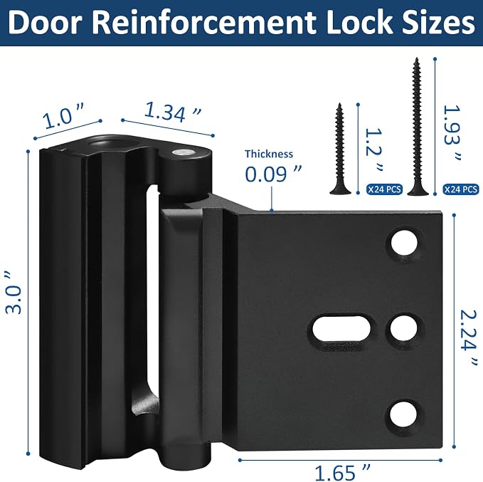 6 Pieces Home Security Door Reinforcement Lock, Door Locks for Kids Safety Front Door, Child Proof Door Lock Latch from Inside, Withstand 800lbs of Force Prevent Unauthorized Entry, Black