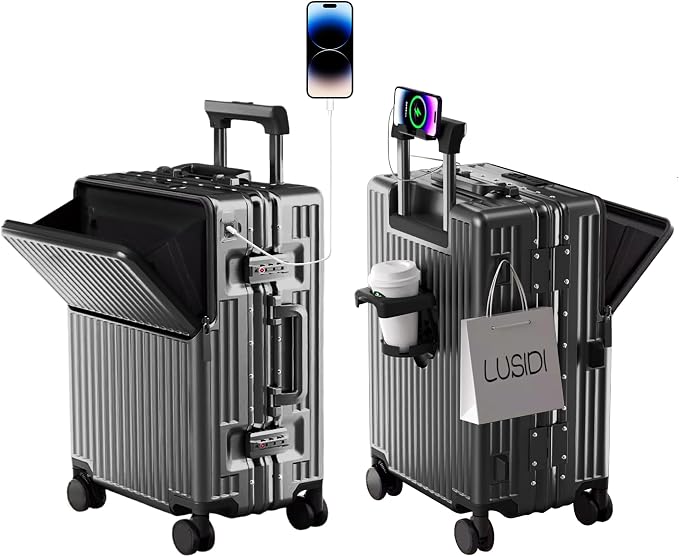 Carry on suitcase Zipperless Luggage,Polycarbonate Aluminum Hard Shell, Expandable Carry-On Suitcase with Spinner Wheels, 26 Inch Cabin