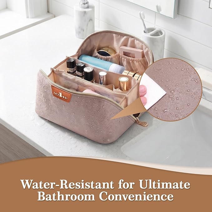 Travel Makeup Bag for Women: 3-in-1 Large Capacity Cosmetics Organizer with 2 Detachable Pouch - Vegan Leather Flat Open Toiletry Bag - Portable Travel Essentials for Full-Sized Bottles(Grey)