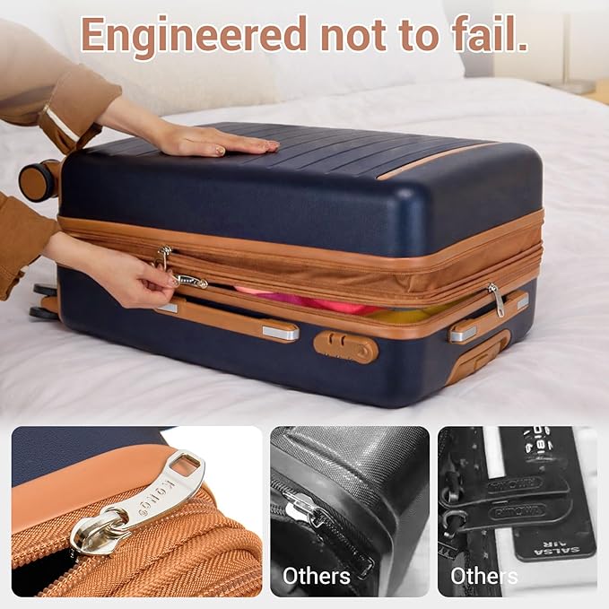Kono 28 Inch Large Suitcase, Expandable for Long Trips, Impact-Resistant ABS+PC & Silent Wheels, Navy