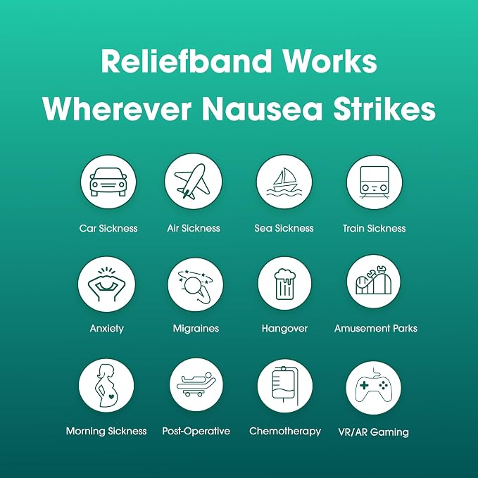 Reliefband Classic Anti-Nausea Wristband for Motion Sickness, Morning Sickness, Travel, Sea Sickness & Vomiting Relief - Motion Sickness Wristband FDA Cleared Drug-Free, Fast-Acting Nausea Relief Band