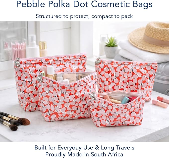 Jacaranda Living Small Cosmetic Bag - Water-Resistant, PVC-Lined, Compact & Travel Ready Make Up Bag, Easy to Clean - Pebble Polka Dot