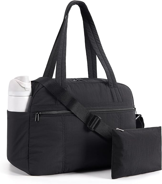 LIGHT FLIGHT Personal Item Travel Bag, Lightweight Gym Bag for Women, 20L Weekender Duffel Bag with Toiletry Pouch, Carry on Overnight Dance Duffle, Black