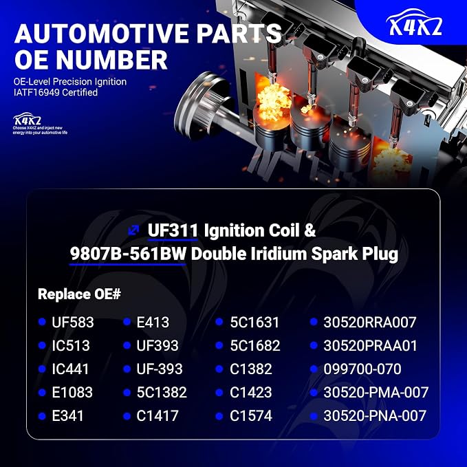 UF311 Ignition Coil & 9807B-561BW Double Iridium Spark Plug For Honda 03-07 Accord,02-11 Civic,02-09 CR-V,03-11 Element,04-05 S2000/06-11 Acura CSX,02-06 Acura RSX Replaces#C1382 UF583 5C1382