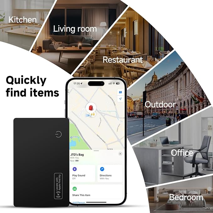 4-Pack 2026 Air Card Tag Tracker Wallet Tracker Card| Ultra Slim 0.07in, IP68 Waterproof | Works with Find My (iOS) | for Wallets, Keys, Luggage,Bags