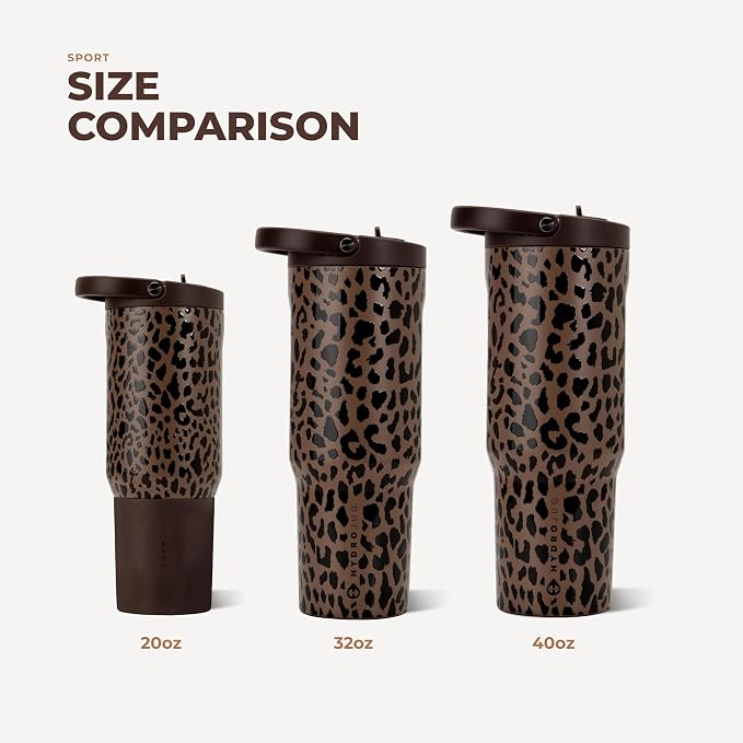 HydroJug Sport 20 oz Insulated Stainless Steel Water Bottle, Brown Leopard