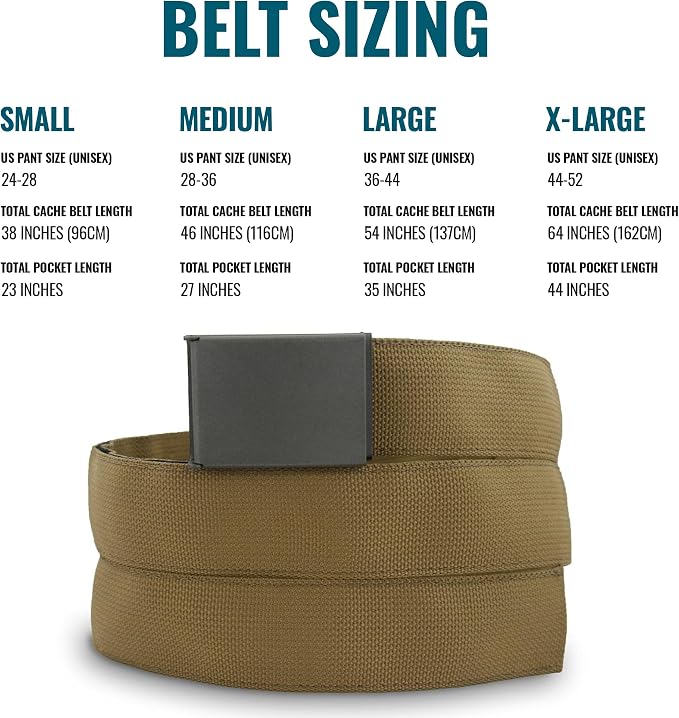 Wazoo Cache Belt for Men with Hidden Pocket, Adjustable Anti-Theft Travel Belt, Nylon with Stainless Steel Buckle