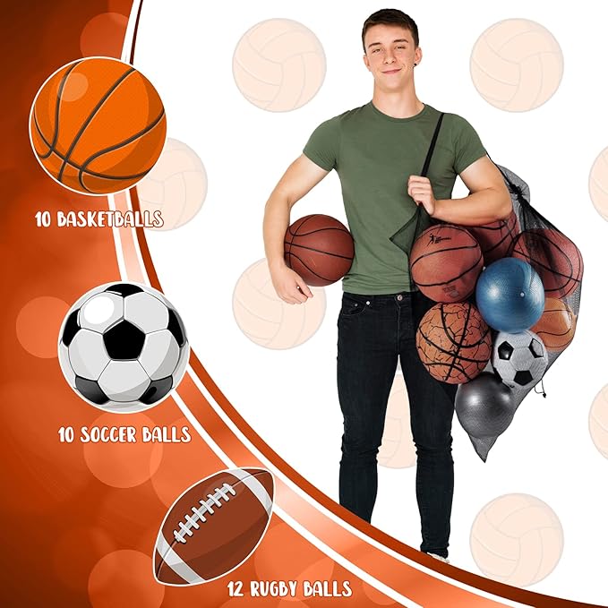 Woanger 6 Pcs Extra Large Mesh Bag Bulk, 35 x 27 Inch Sports Ball Bag with Adjustable Shoulder Strap Drawstring, Sports Equipment Storage Organizer for Gym, Beach, Cloth, Swimming Gears