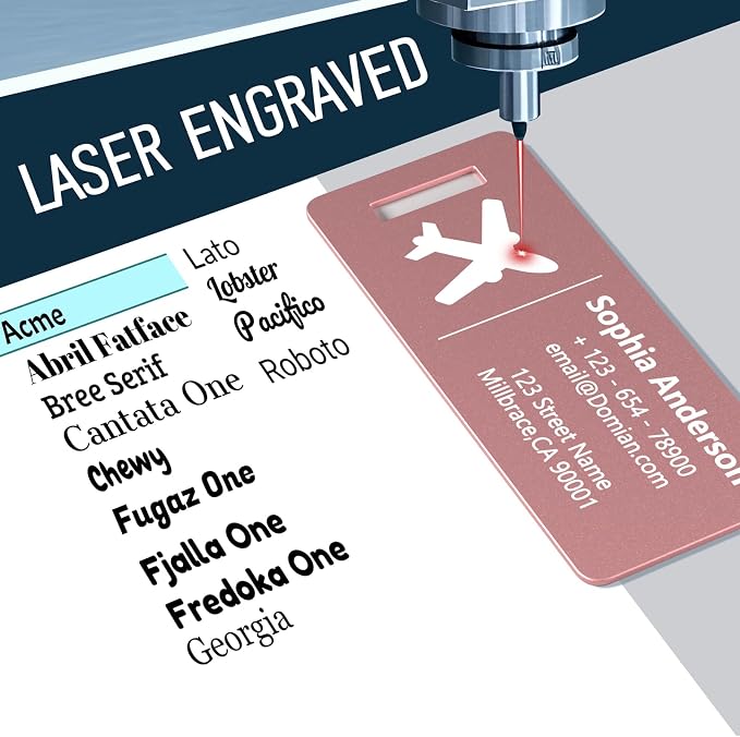 10 Personalized Metal Luggage Tags, Custom Suitcase Aluminum Name Tags with Steel Ring, Laser Engraved Name and Logo, for Travel, Backpack, Baggage, Golf Bag (Pink)
