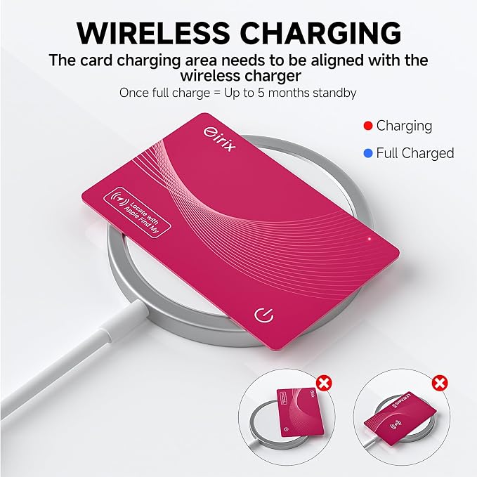 2026 [Apple MFi Certified] (iOS Only) Wallet Tracker Card, Rechargeable Thin Finder, Works with Apple Find My (iOS Only), Item Locator for Luggage Tags, Passports, Phone (Red, 1 Pack)