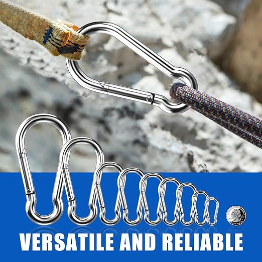 Large Carabiner Clip Hooks, 1pc 4 inch Carabiner Heavy Duty, 304 Stainless Steel Spring Snap Hook Fits Camping Hanging Hiking Weight Lifting, Metal Clips for Rope or Chain