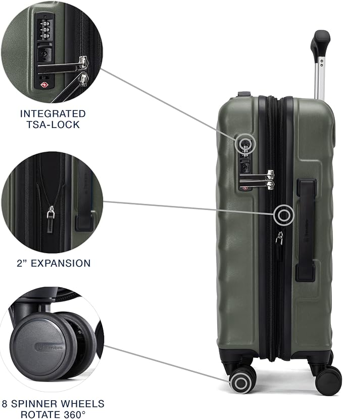 Travelpro Maxlite Air V2 Hardside Expandable Checked Luggage, 8 Spinner Wheels, Lightweight Hard Shell Suitcase, TSA lock, Slate Green, Checked Medium 25-Inch
