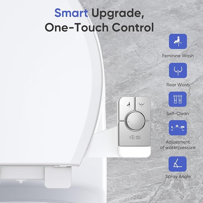 Upgrade Non-Electric Bidet Toilet Seat, Fits Elongated Toilets, Self-Cleaning, Bidet Attachment for Rear & Feminine Wash, Ambient Water Temperature - Bidet with Easy Installation