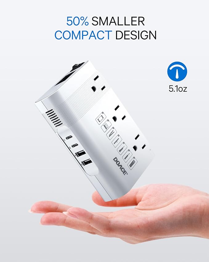 DOACE Voltage Converter US to Europe, 350W Converter for European Travel for Curling Iron and Hair Straighteners, 220V to 110V Converter Plug Adapter with 2 USB A & 2 USB C Ports