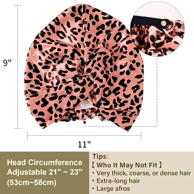 ZIMASILK 22 Momme 100% Mulberry Silk Bonnet for Sleeping & Women Hair Care, Highest Grade 6A Silk Hair wrap for Sleeping with Premium Elastic Stay On Head (1Pc, Leopard Black/Pink)