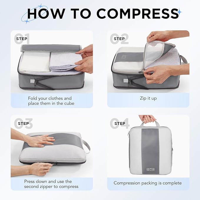 10 Set Compression Packing Cubes for Travel Essentials,Compressible Expandable Packing Cubes for Suitcase,OlarHike Luggage Garment Bags for Travel,Handy Helper for Organizing Clothes(Gray)