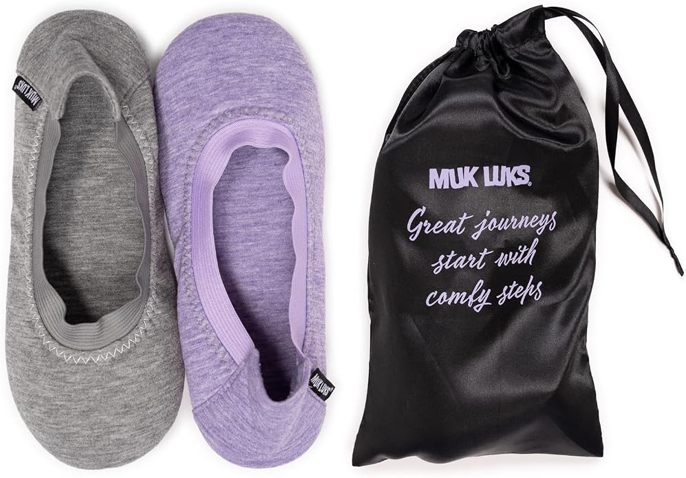 Muk Luks Women's 2 Pair Travel Ballerina Slipper Set