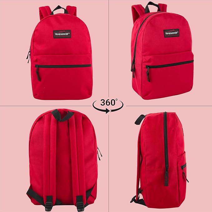 Trail maker Classic 17 inch Backpacks with Adjustable Padded Straps | School Backpacks for Girls, Boys (Red)