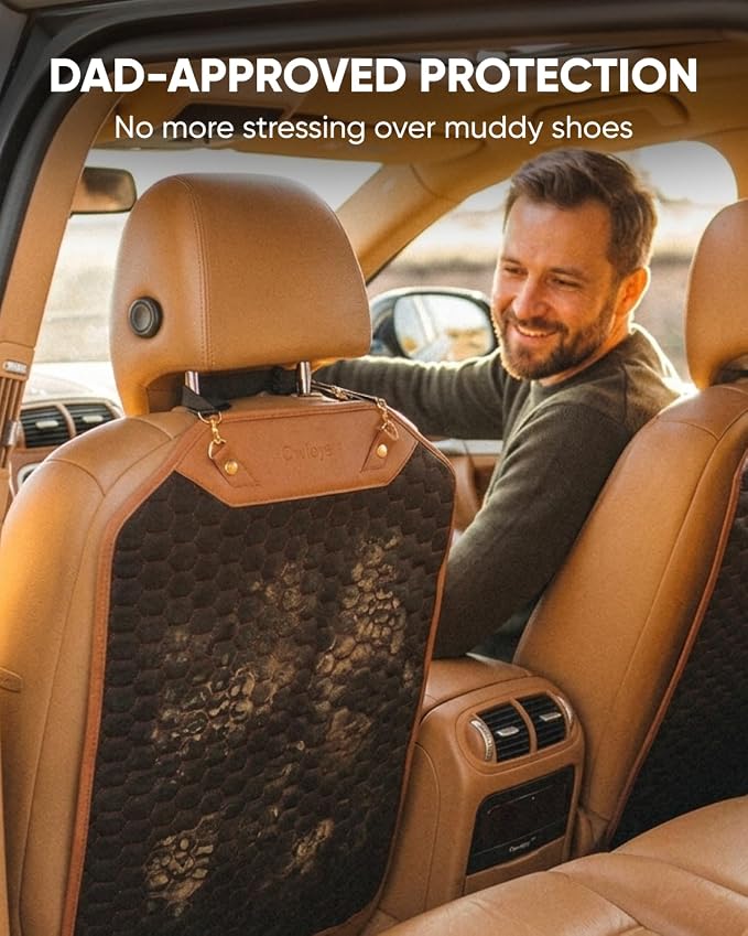 Owleys Kick Mat Back Seat Protector - Car Back Seat Cover for Kids Feet - Waterproof & Sturdy Protector for Upholstery from Dirt, Mud, Scratches and Stain (Hexy Set)